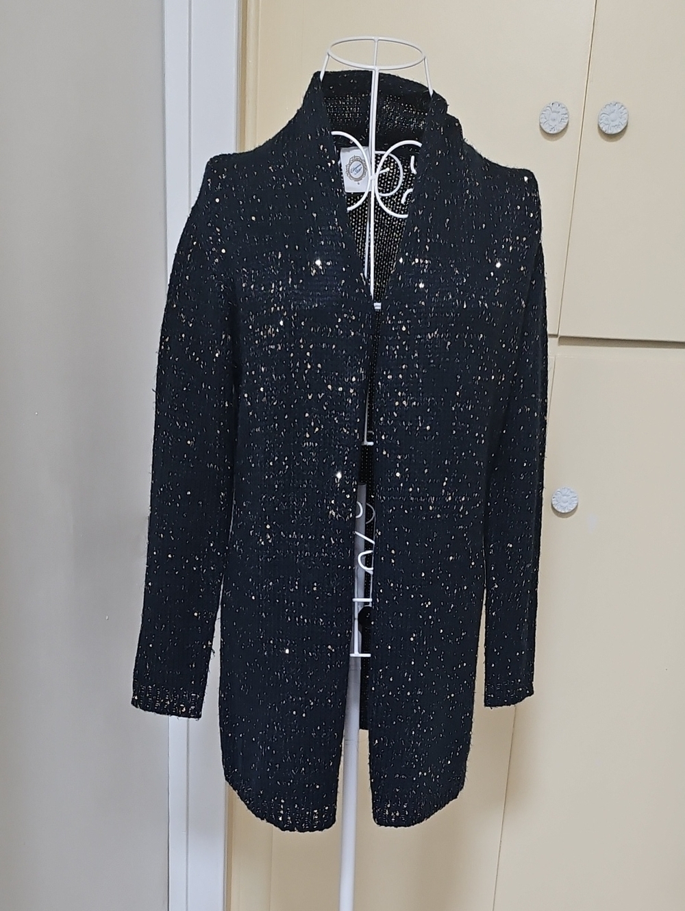 Black Sequin Open-Front Women's Blazer Jacket